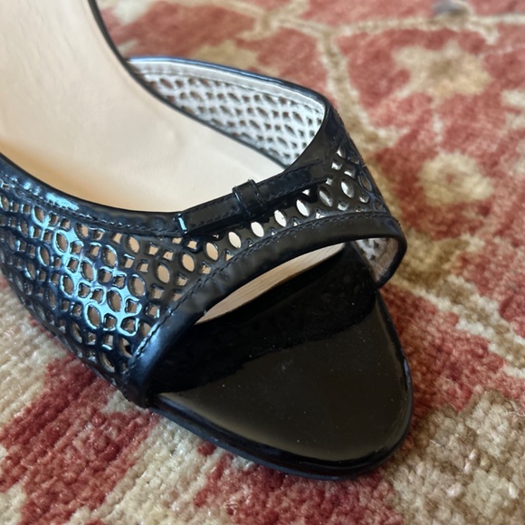 Black Prada Open Toe Kitten Heels with Patent Bows - Picture 6 of 6